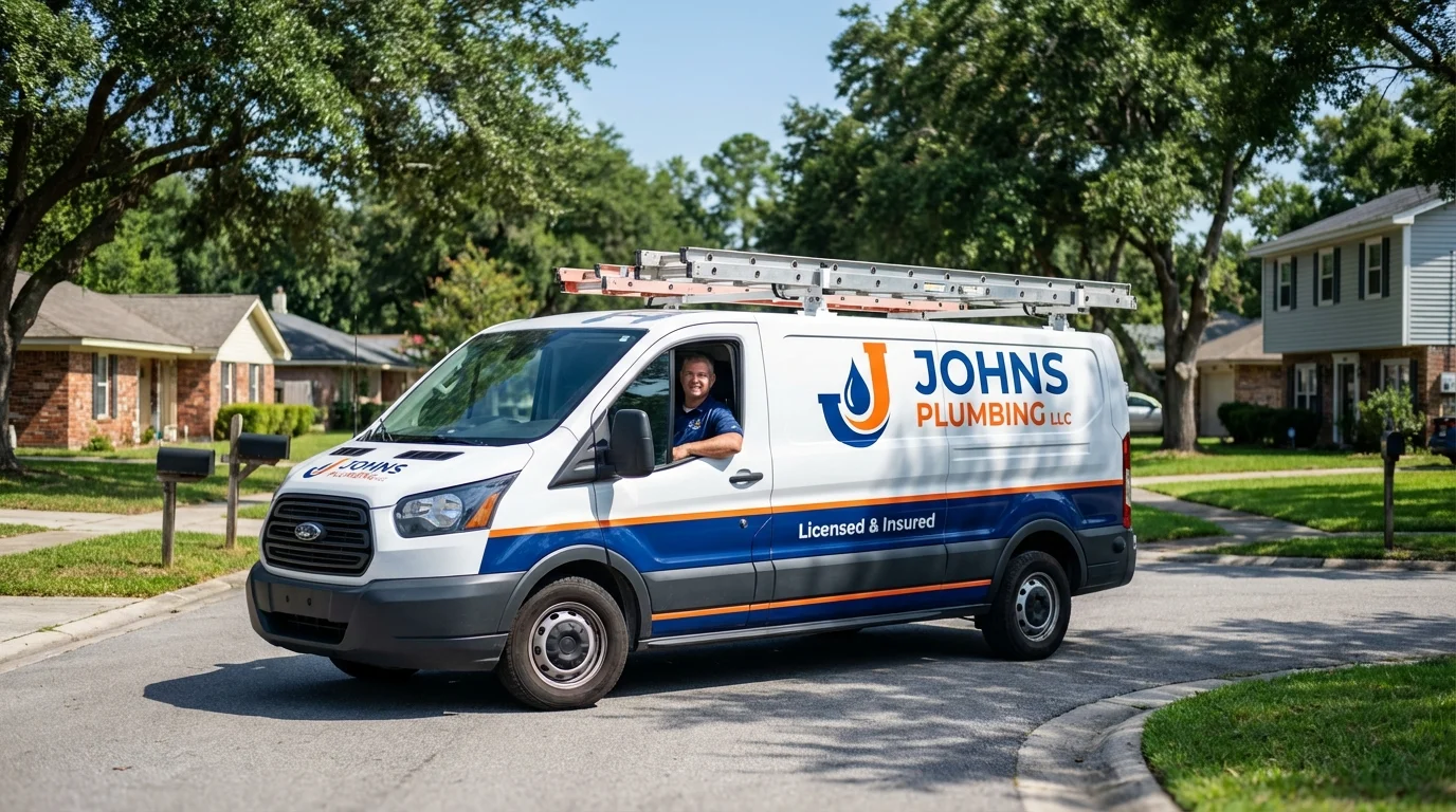 Johns Plumbing LLC service van in Harpersville, AL