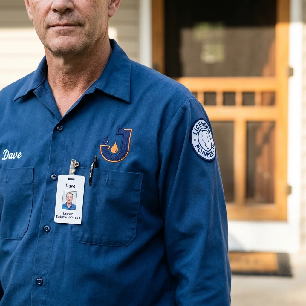 Licensed plumber showing ID badge in Harpersville, AL
