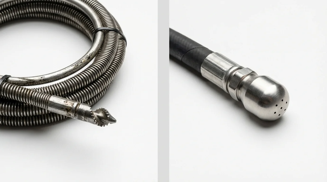 Drain snake cable and hydro jetting nozzle used for drain cleaning in Harpersville, AL