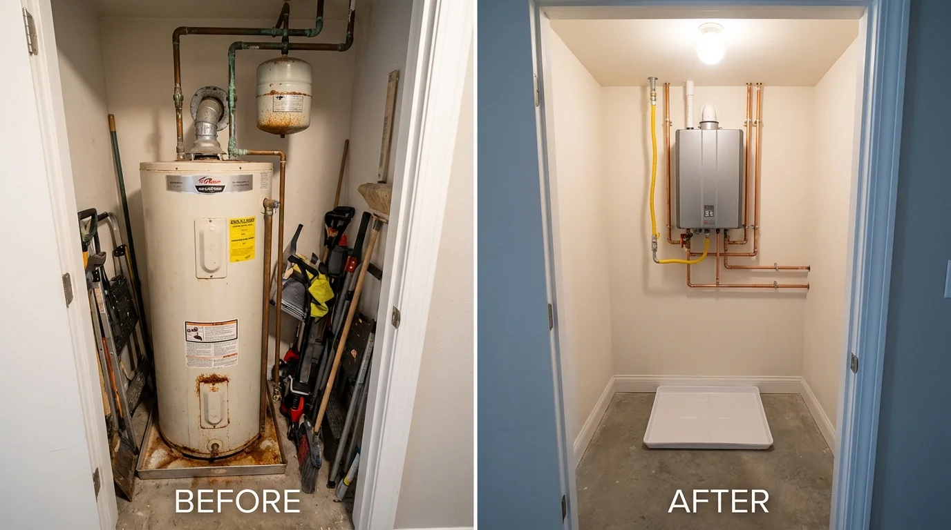 Tank water heater versus wall-mounted tankless unit comparison for Harpersville, AL homeowners
