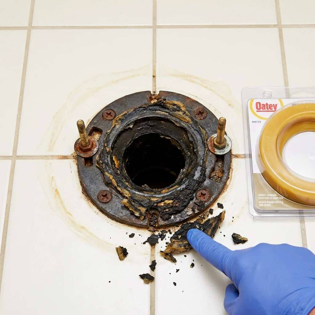 Failed wax ring showing water seepage at the base of a toilet in a Harpersville, AL home